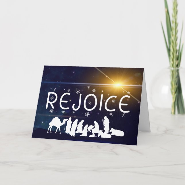 Tarjeta Festiva Natividad de Navidades REJOICE (Anverso)