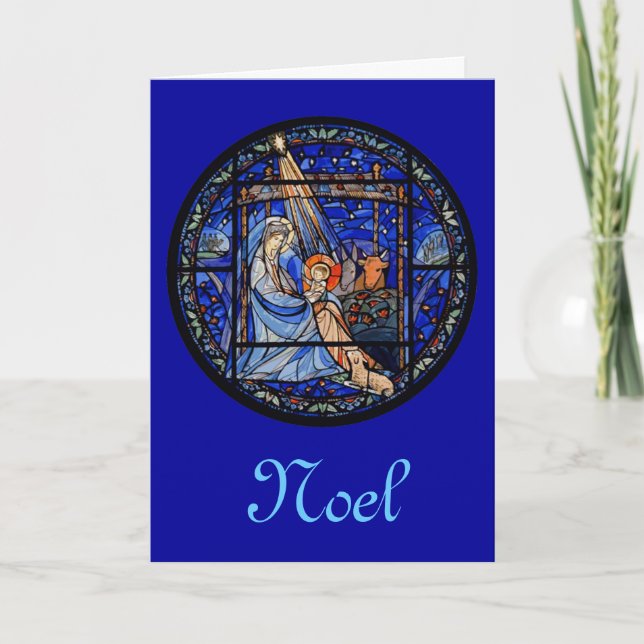 Tarjeta Festiva Natividad de vidrio manchado de círculo (Anverso)