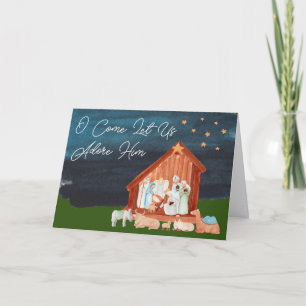 Tarjeta Festiva Natividad en Acuarela Adóralo Escritura Religiosa