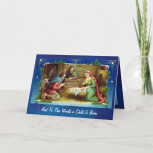Tarjeta Festiva Natividad en vidrio manchado