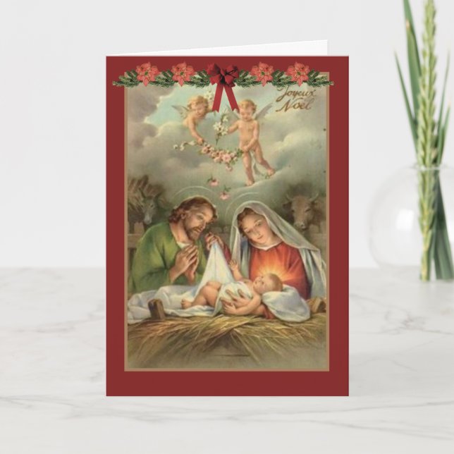 Tarjeta Festiva Natividad Familia Santa María José Niño Jesús (Anverso)