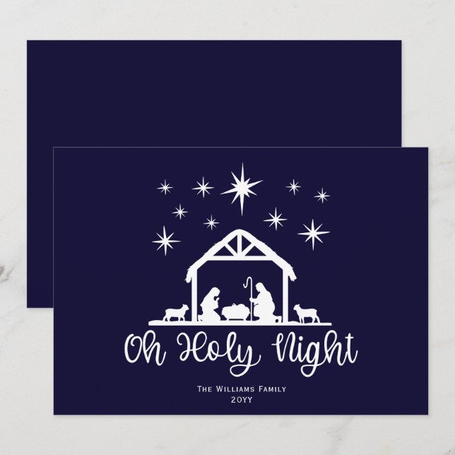 Tarjeta Festiva Natividad Manger Oh Guión Nocturno Santo (Anverso / Reverso)