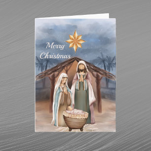 Tarjeta Festiva Natividad Manger Star Watercolor