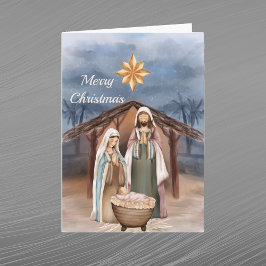 Tarjeta Festiva Natividad Manger Star Watercolor