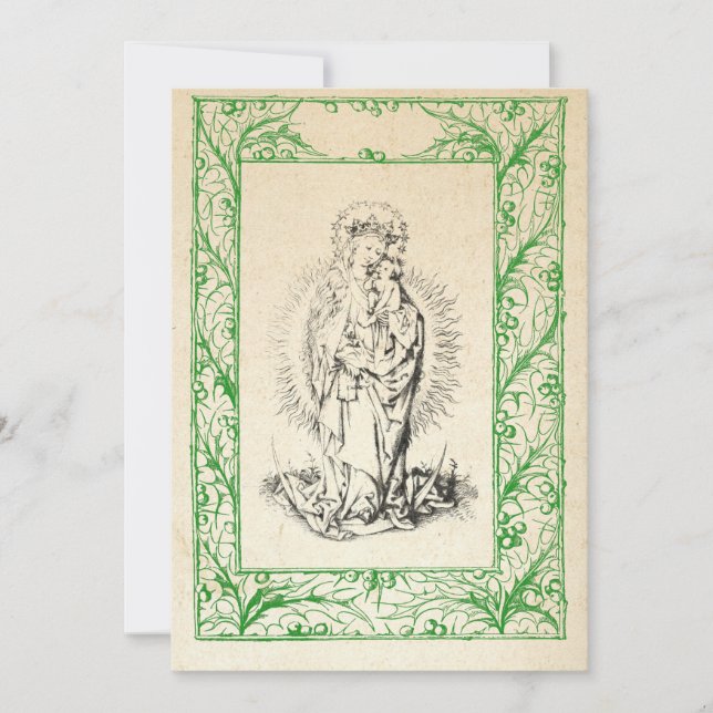 Tarjeta Festiva Natividad medieval María y Jesús Borde festivo sag (Anverso)