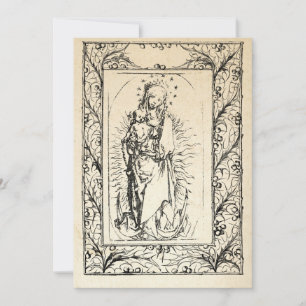 Tarjeta Festiva Natividad medieval María y Jesús borde sagrado fes