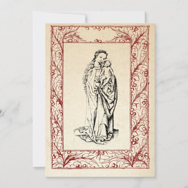 Tarjeta Festiva Natividad medieval María y Jesús Festividad de la  (Anverso)