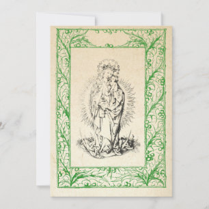 Tarjeta Festiva Natividad medieval María y Jesús frontera sagrada 