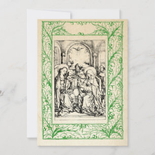 Tarjeta Festiva Natividad medieval María y Jesús Frontera Sagrada