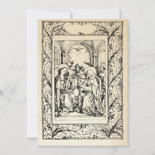 Tarjeta Festiva Natividad medieval María y Jesús Santo Borde Festi