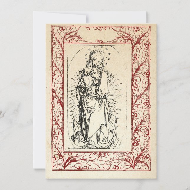 Tarjeta Festiva Natividad medieval María y Jesús Santo borde festi (Anverso)