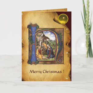 Tarjeta Festiva NATIVIDAD NAVIDADES MONOGRAM PARCHE Gema amarillo
