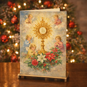 Tarjeta Festiva Natividad navideña eucarística con ángeles