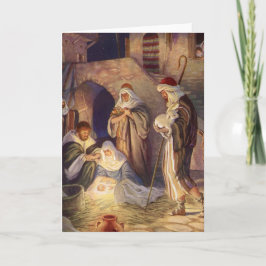 Tarjeta Festiva Natividad navideña vintage, 3 pastores y Jesús