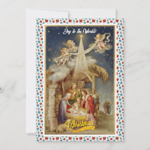 Tarjeta Festiva Natividad Navideña Vintage I Clásico Religioso Hol