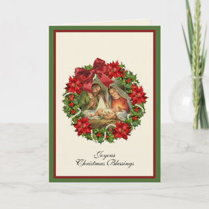 Tarjeta Festiva Natividad Religiosa Virgen María Jesús José Floral