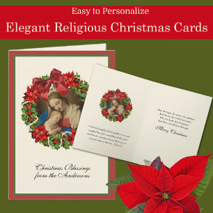 Tarjeta Festiva Natividad religiosa Virgen María Jesús José Floral