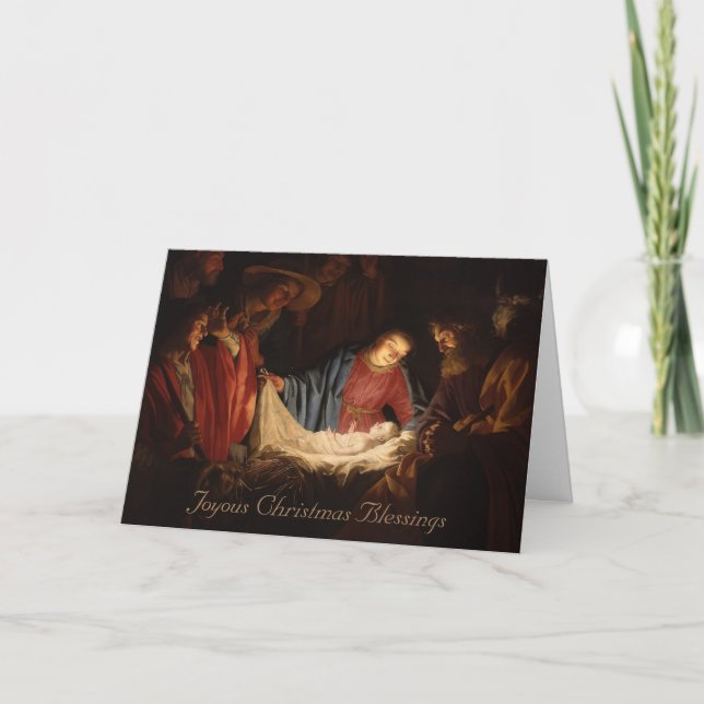 Tarjeta Festiva Natividad Sagrada Familia Oración Religiosa (Anverso)