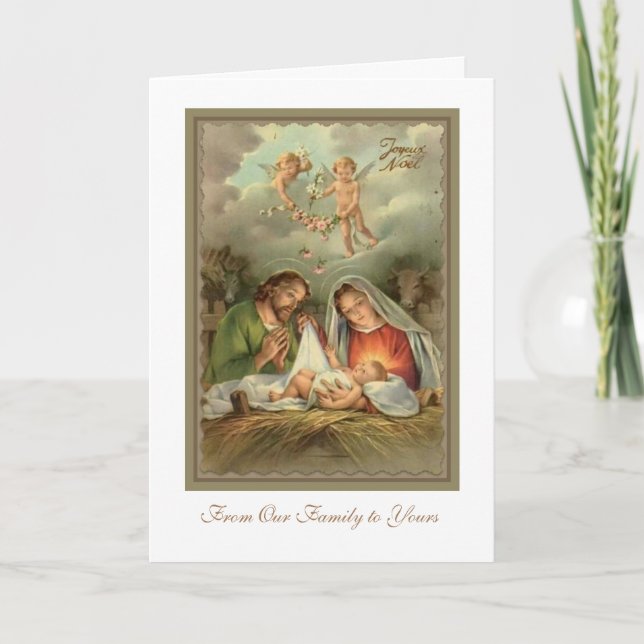 Tarjeta Festiva Natividad San José Virgen María Bebé Jesús Ángeles (Anverso)