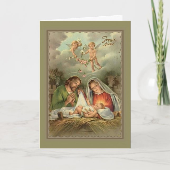 Tarjeta Festiva Natividad San José Virgen María Bebé Jesús Ángeles (Anverso)