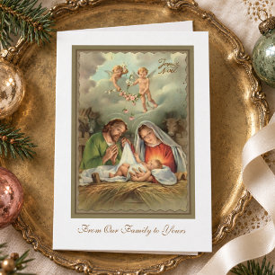 Tarjeta Festiva Natividad San José Virgen María Niño Jesús Ángeles