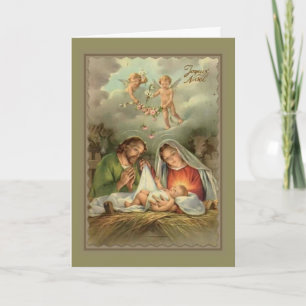 Tarjeta Festiva Natividad San José Virgen María Niño Jesús Ángeles