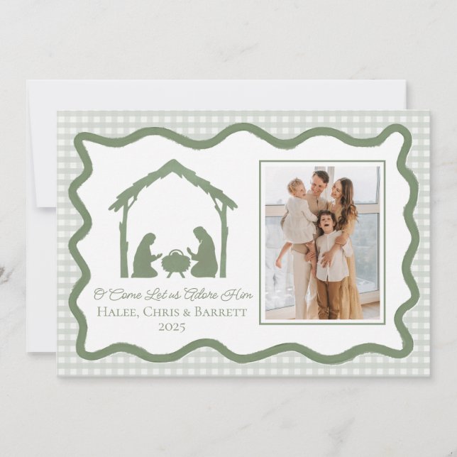 Tarjeta Festiva Nativity Christmas Greeting, Holiday Family Photo (Anverso)