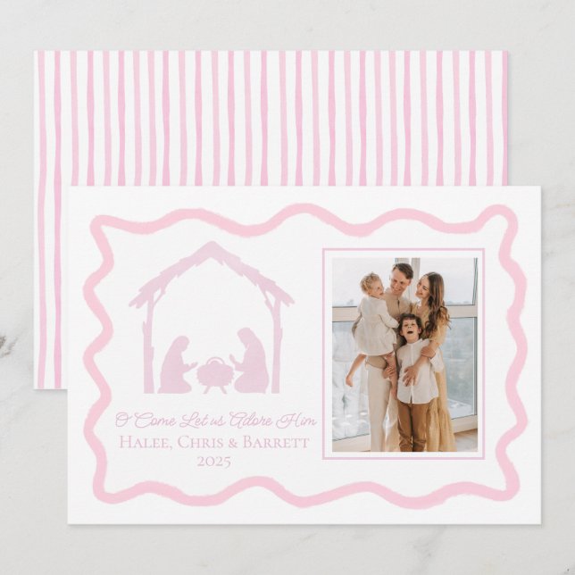 Tarjeta Festiva Nativity Christmas Greeting, Holiday Family Photo (Anverso / Reverso)