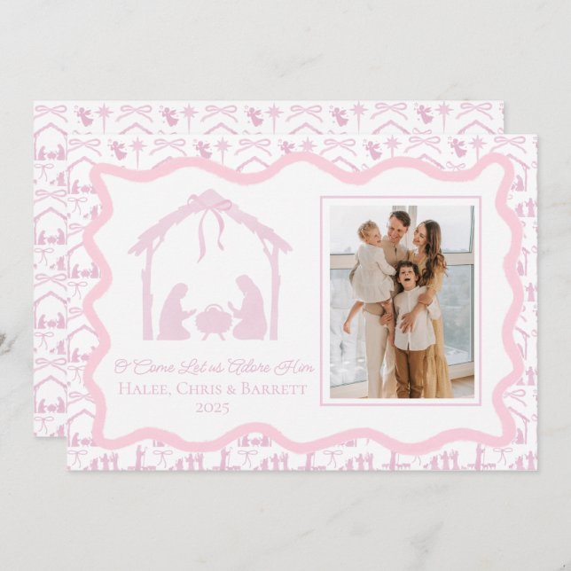 Tarjeta Festiva Nativity Christmas Greeting, Holiday Family Photo (Anverso / Reverso)