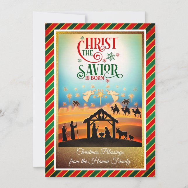 Tarjeta Festiva Nativity Scene "Merry Christmas & Happy New Year" (Anverso)