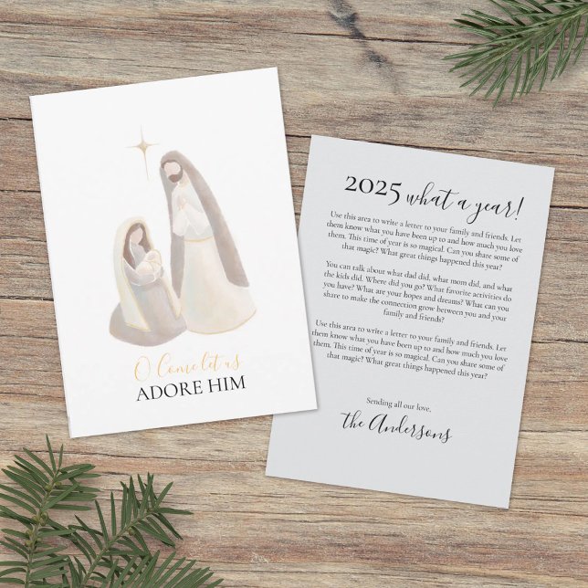 Tarjeta Festiva Nativity Watercolor Christmas Card with Letter (Subido por el creador)