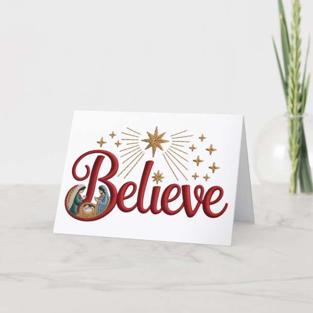 Tarjeta Festiva Nativity Yarn Crochet (Faux, Not actual Yarn) (Anverso)