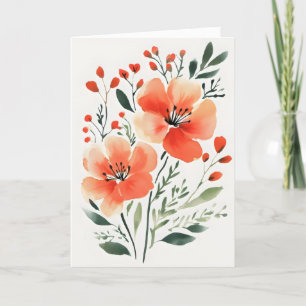 Tarjeta Festiva Naturaleza de las flores rojas acuarelas