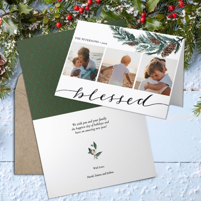 Tarjeta Festiva Naturaleza del invierno | Pino Cono Tres Collage d (Subido por el creador)