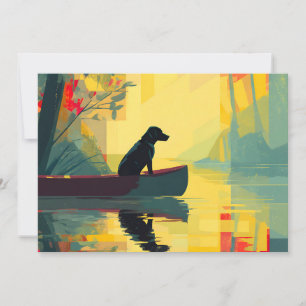 Tarjeta Festiva Naturaleza minimalista Labrador negro canoa