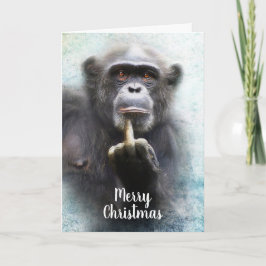 Tarjeta Festiva Naughty Funny Chimpanzee Middle Finger Navidades