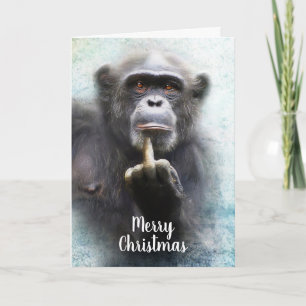 Tarjeta Festiva Naughty Funny Chimpanzee Middle Finger Navidades