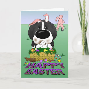 Tarjeta Festiva Naughty Newfie (Landseer) Feliz Pascua