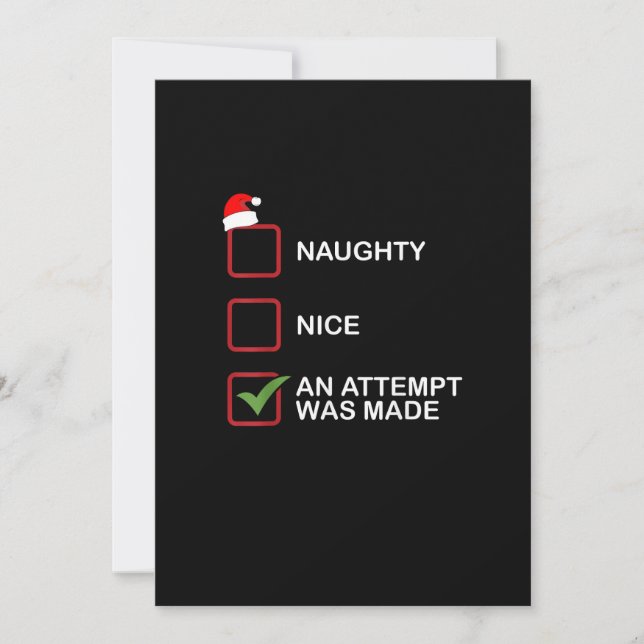 Tarjeta Festiva Naughty Nice Attempt Made Funny Christmas List (Anverso)