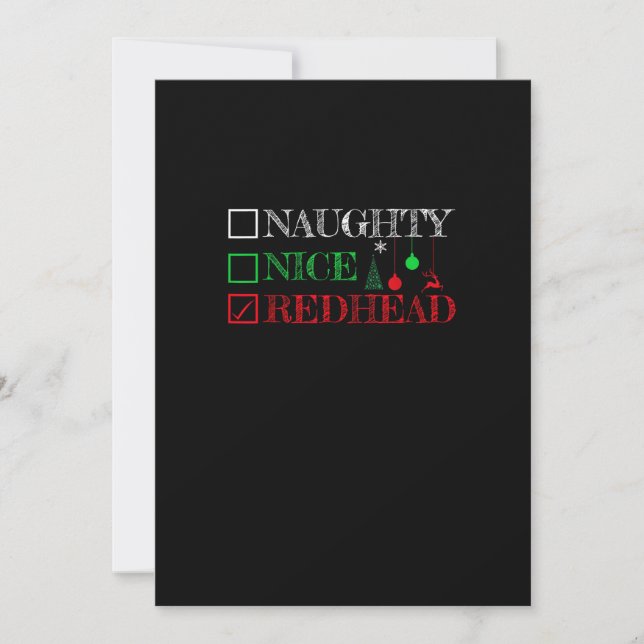 Tarjeta Festiva Naughty Nice Redhead Christmas Funny Holiday (Anverso)