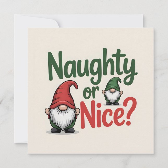 Tarjeta Festiva Naughty or Nice Christmas Graphic: Cute Gnomes (Anverso)