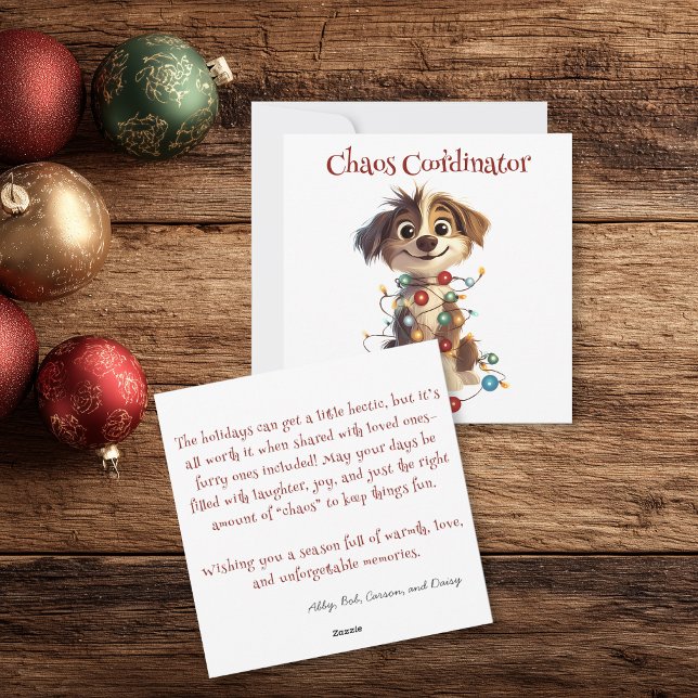 Tarjeta Festiva Naughty Puppy Navidades Coordinador de Caos (Subido por el creador)