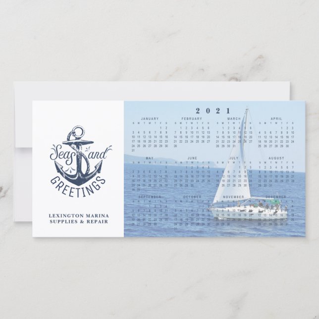 Tarjeta Festiva Nautical Business 2021 Calendar SEAS AND GREETINGS (Anverso)