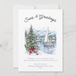 Tarjeta Festiva Nautical Seas & Greetings Sailboat Christmas 