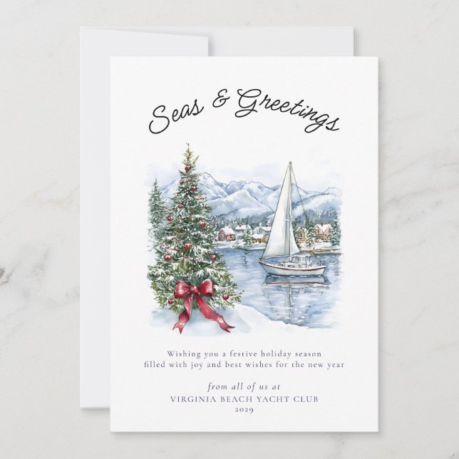 Tarjeta Festiva Nautical Seas & Greetings Sailboat Christmas  (Anverso)