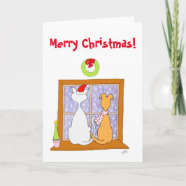 Tarjeta Festiva Navidad: Amigos (gato y perro)