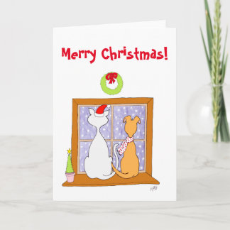 Tarjeta Festiva Navidad: Amigos (gato y perro)
