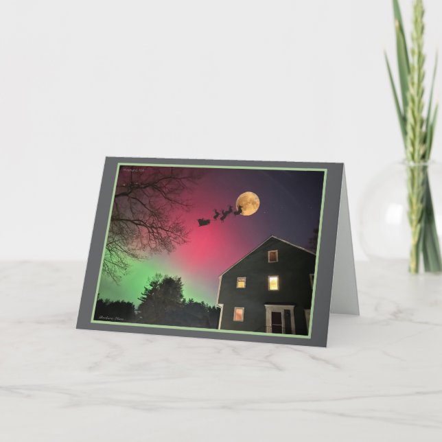 Tarjeta Festiva Navidad-Aurora boreal con Papá Noel (Anverso)