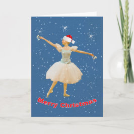 Tarjeta Festiva Navidad, baile de la bailarina en nieve