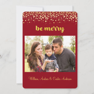 Tarjeta Festiva Navidad, Confeti Dorado, Foto Personalizada